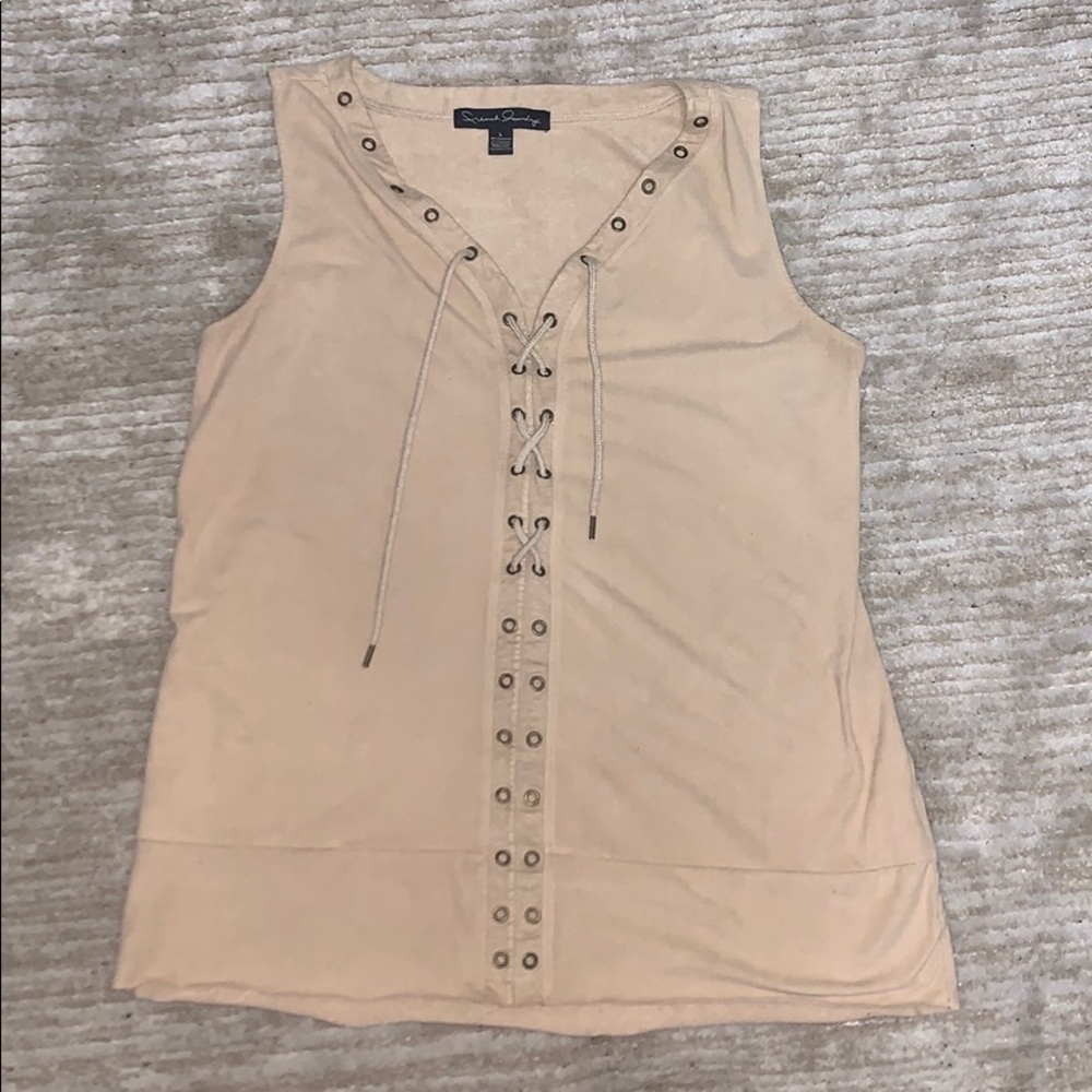 Tan lace up tank